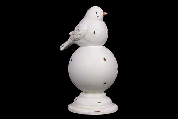 Chic and Adorable Ceramic Bird on Stand with Antique Finish in White (Large)