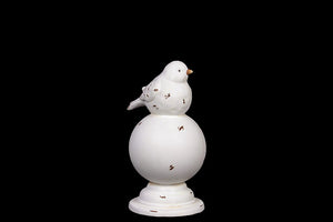 Chic and Adorable Ceramic Bird on Stand with Antique Finish in White (Small)