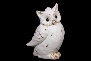 Magnificent and Extraordinary Antique Finish Ceramic Owl with Big Round Eyes in White (Large)