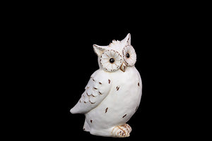 Magnificent and Extraordinary Antique Finish Ceramic Owl with Big Round Eyes in White (Small)