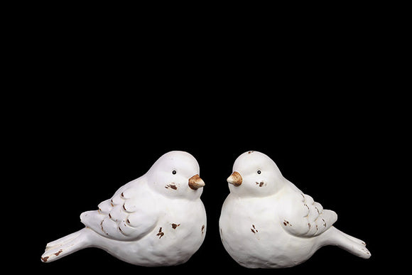 Pleasant and Charming Antique Finished Ceramic Bird Set of Two in White (Large)