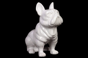 Skillfully Sculpted Attentive Ceramic Bull Dog in White