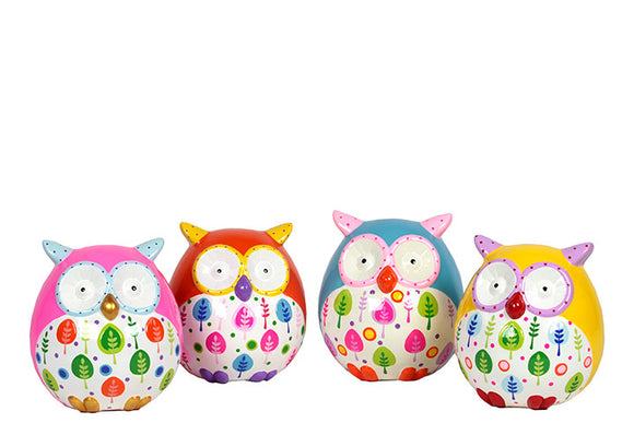 Attractive and Colorful Big Eyes Ceramic Owl Bank Set of Four