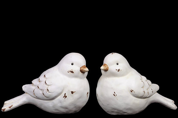 Pleasant and Charming Antique Finished Ceramic Bird Set of Two in White (Small)