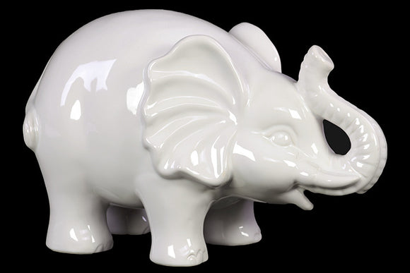 Happy and Cheerful Trumpeting Ceramic Elephant in White (Large)