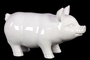 Smooth and Shiny Cheerful Ceramic Pig in White (Large)