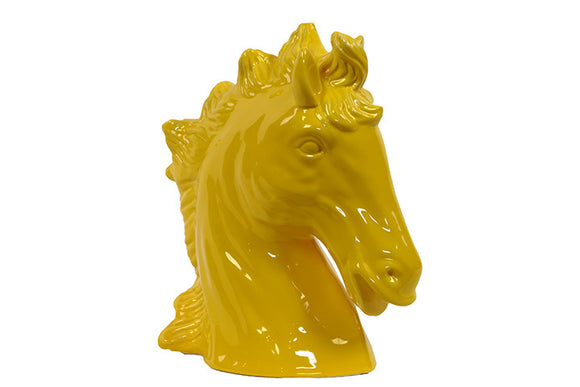 Skillfully Sculpted Smooth and Shiny Majestic Ceramic Horse Head in Yellow