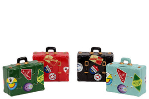 Multihued Ceramic Suitcase Money Bank Set of Four