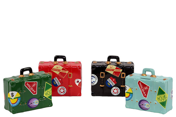 Multihued Ceramic Suitcase Money Bank Set of Four