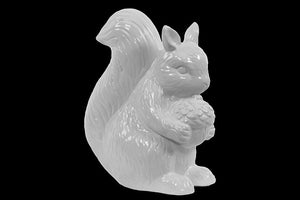 Sculpted with Details Adorable Ceramic Squirrel Holding Nut in White