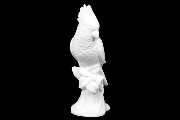 Elegantly Sculpted Beautiful and Proud Ceramic Parrot on Stand in White