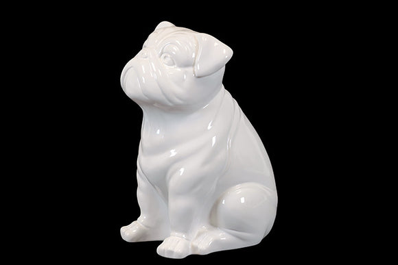 Attentive Ceramic Sitting Bull Dog in White