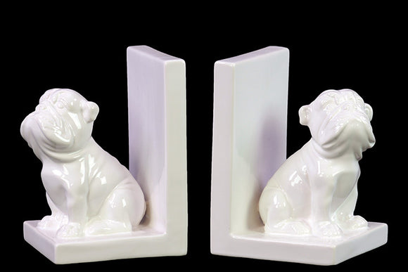 Yangtze’s Ceramic Bulldog Bookend Set Of Two White