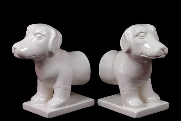 Radiant set of 2 Bookend Ceramic Dog White