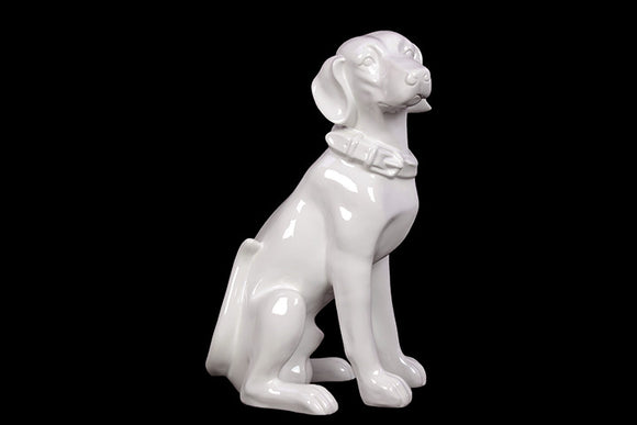 Vigilant & Sitting Ceramic White Dog