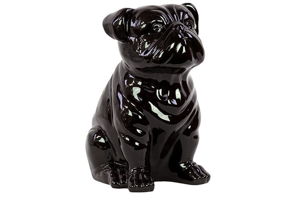 Smooth and Shiny Ceramic Sitting Bull Dog in Black