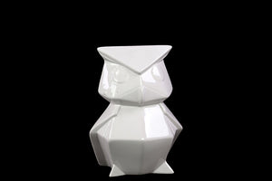 Contemporary Style Ceramic Owl with Elegant Lines in White (Small)