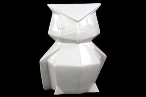 Contemporary Style Ceramic Owl with Elegant Lines in White (Large)