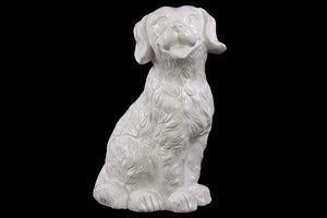 Ceramic Attentive Dog with Fluffy Hair in White