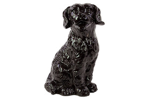 Ceramic Attentive Dog with Fluffy Hair in Black