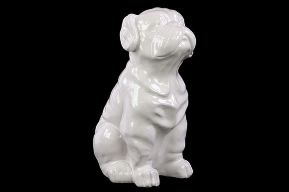 Ceramic Attentive Sitting Bulldog in Glossy White