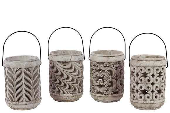 Elegant Set of Four Cement Lanterns with Unique Design