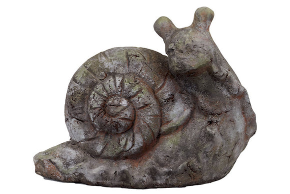 Graceful Stoneware Snail in Moss Finish with Weathered Accents