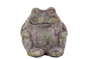 Sitting Stoneware Frog with Antique Moss Finish