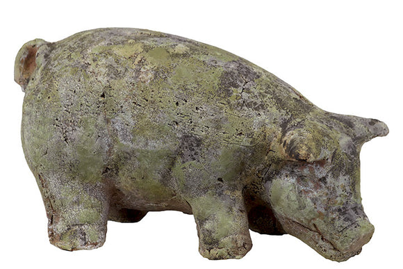 Traditional Themed Stoneware Pig in Moss Finish with Weathered Accents