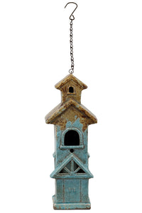 Rustic and Traditional Ceramic Bird Feeder House in Blue Color