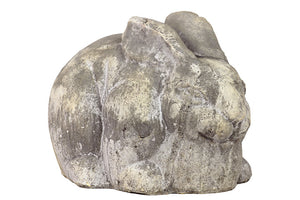 Antique Style Stoneware Rabbit in Gray Finish with Weathered Accents