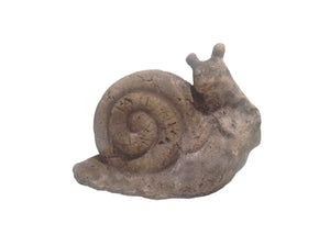 Traditional Themed Stoneware Snail on Rock in Gray Finish with Weathered Accents