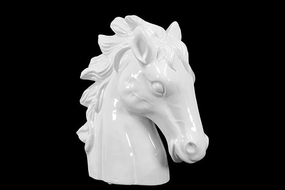 Elegant Ceramic Horse Head with Flowing Mane and Majestic Features in White