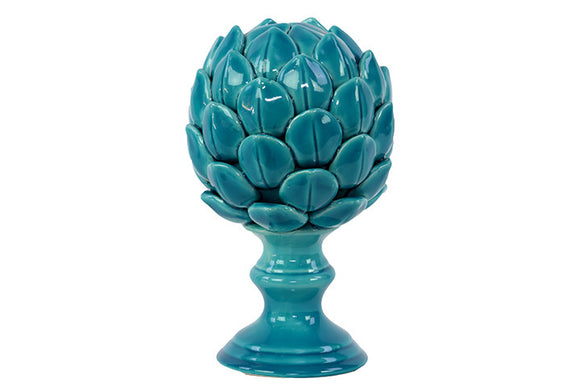 Decorative Porcelain Artichoke Replica on Stand in Turquoise (Large)