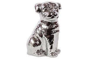 Elegant and Grand Ceramic Pug Dog in Glossy Silver Finish