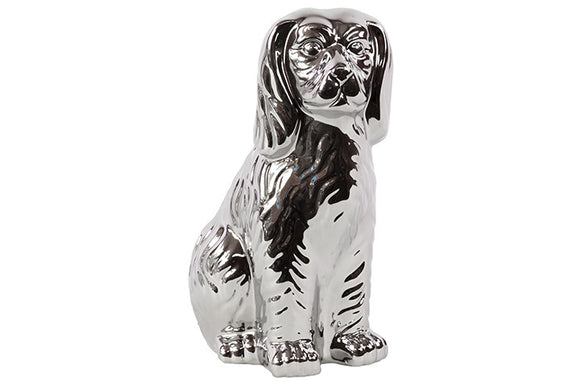 Elegant and Grand Ceramic Basset Hound in Glossy Silver Finish