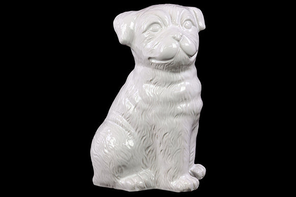 Elegant and Grand Ceramic Pug Dog in Glossy White Finish