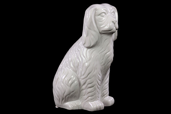 Elegant and Grand Ceramic Basset Hound in Glossy White Finish