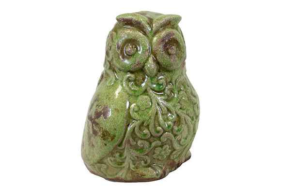 Ceramic Owl Décor with Beautiful Motif in Green