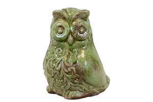 Sitting Ceramic Owl Décor with Beautiful Motif in Green