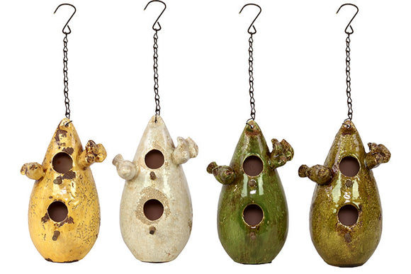 Beautiful Teardrop Design Ceramic Bird House Set of Four with Two Doors Each