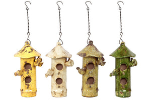 Thached Hut Design Two Storey Hanging Ceramic Bird House Set of Four