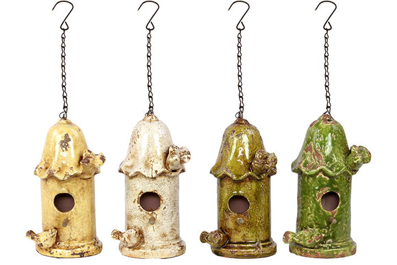 Exquisite and Charming Hanging Ceramic Fire Hydrant Shaped Bird House Set of Four