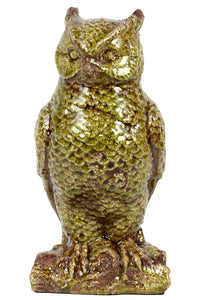 Sculpted with Fine Details Antique Ceramic Hooting Owl in Green