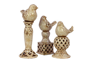 Antiquated Ceramic Bird Deco Set of Three on Stand with Beautiful Motif