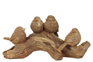 Elegantly Sculpted Four Stone Ware Bird on Branch in Rust Brown