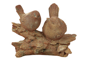 Skillfully Sculpted Beautiful Stone Ware Lovebirds on Branch in Rust Brown