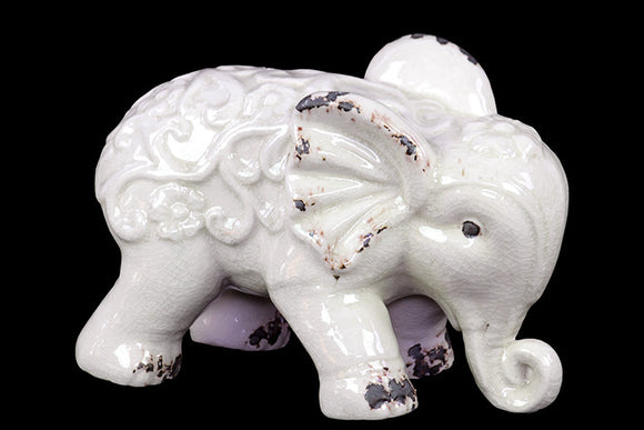 Embellished with Beautiful Motifs Adorable Ceramic Elephant in White