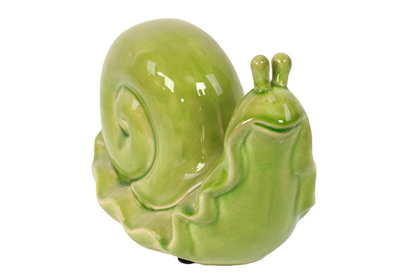 Chic and Adorable Ceramic Snail with Glossy Surface in Green