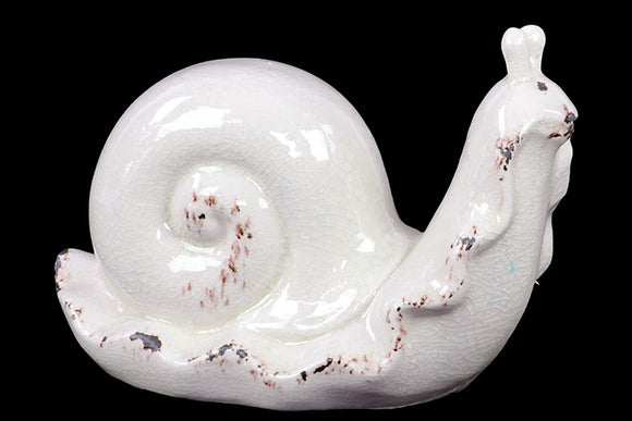 Antiquated Ceramic Snail Décor in White